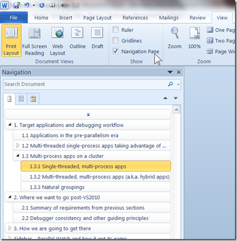Word 2010 Navigation Pane