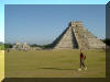 Behind Jenny the Chitchen Itza castle with both of its good sides visible